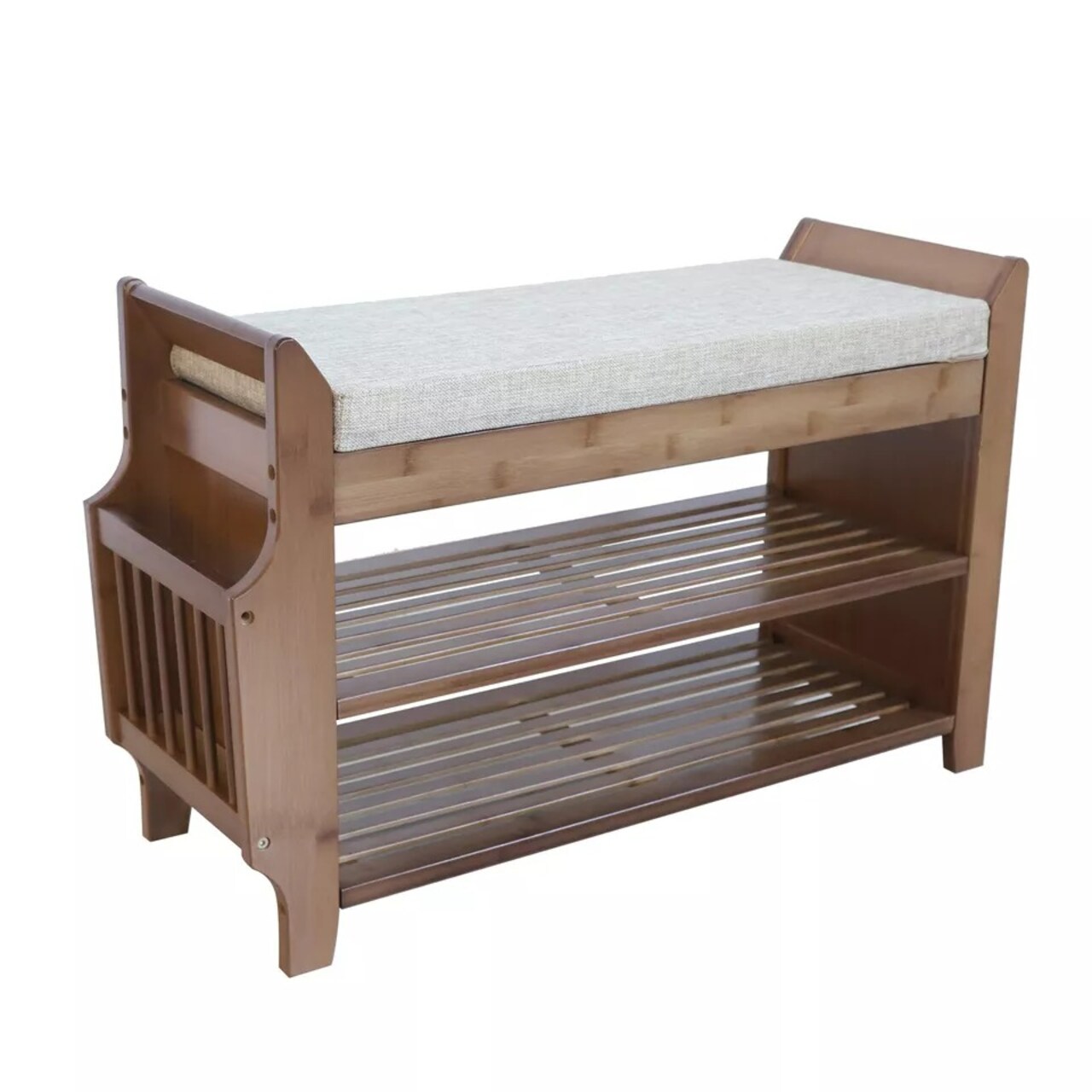 3 Tier Bamboo Brown Shoe Rack Bench Storage Organizer Shelf Entryway Hallway